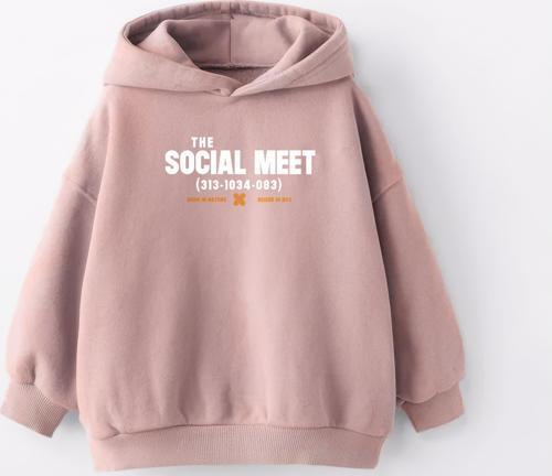 KIZ ÇOCUK SOCIAL MEET BASKILI KAPÜŞONLU MANŞETLİ SWEATSHİRT