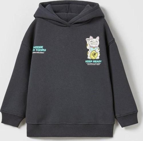 KIZ ÇOCUK KEDİ DESENLİ KAPŞONLU PAMUK SWEAT
