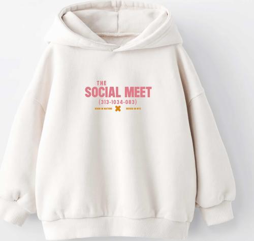 KIZ ÇOCUK SOCIAL MEET BASKILI KAPÜŞONLU MANŞETLİ SWEATSHİRT