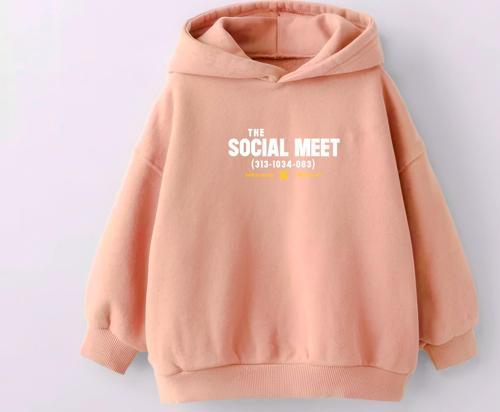 KIZ ÇOCUK SOCIAL MEET BASKILI KAPÜŞONLU MANŞETLİ SWEATSHİRT