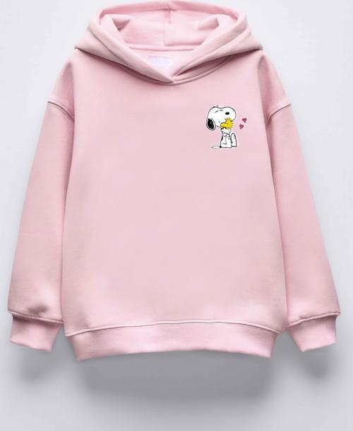 KIZ ÇOCUK SNOOPY BASKILI KAPÜŞONLU MANŞETLİ SWEATSHİRT