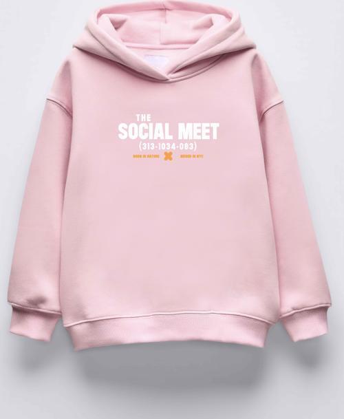 KIZ ÇOCUK SOCIAL MEET BASKILI KAPÜŞONLU MANŞETLİ SWEATSHİRT