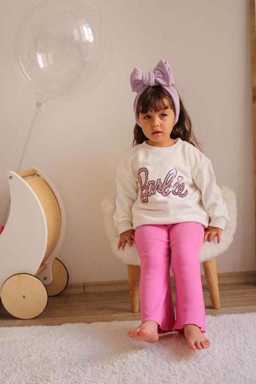 KIZ ÇOCUK BARBİE PULLU BİSİKLET YAKA PAMUK EŞOFMAN TAKIMI