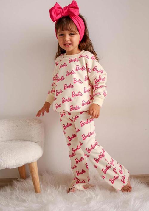 KIZ ÇOCUK BARBİE DESENLİ BİSİKLET YAKA PAMUK EŞOFMAN TAKIMI