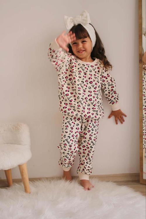 KIZ ÇOCUK BARBİE BASKILI BİSİKLET YAKA BİLEĞİ RİBANALI PAMUK EŞOFMAN TAKIMI