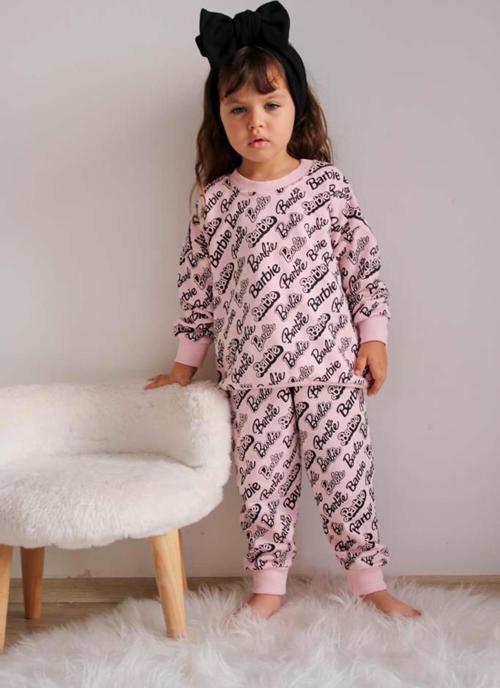 KIZ ÇOCUK BARBİE DESENLİ BİSİKLET YAKA PAMUK EŞOFMAN TAKIMI