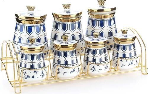 Porselen Baharat Takımı Metal Standlı Mavi Desenli