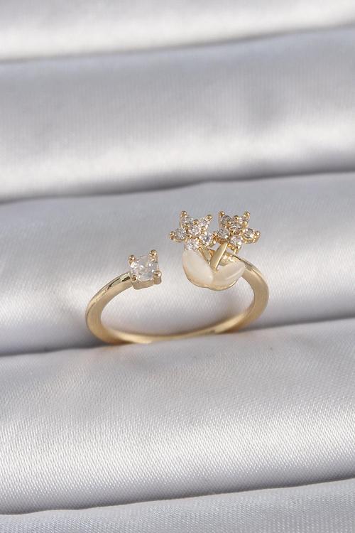 Gold Renk Ayarlanabilir Zirkon Taşlı Yıldız Model Kadın Yüzük - EBJ261410W29255