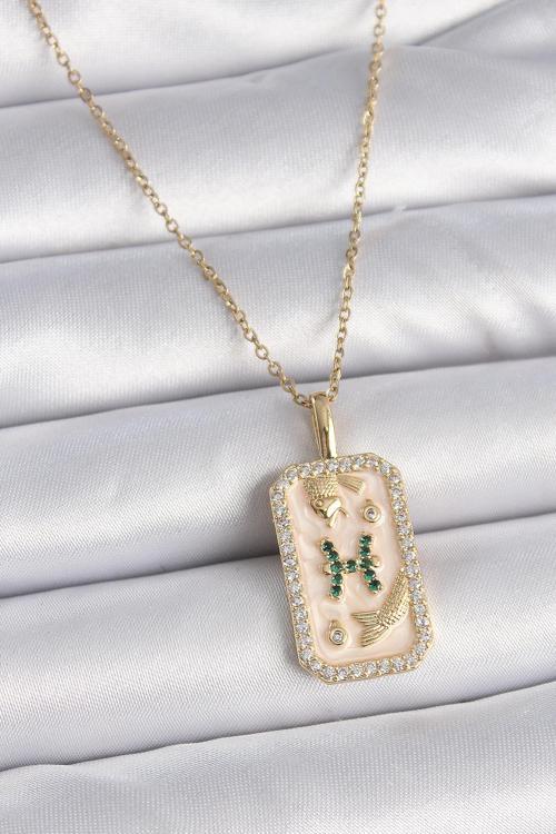 Gold Renk Zincir Balık Burcu Zirkon Taşlı Kadın Kolye - EBJ261410W29156