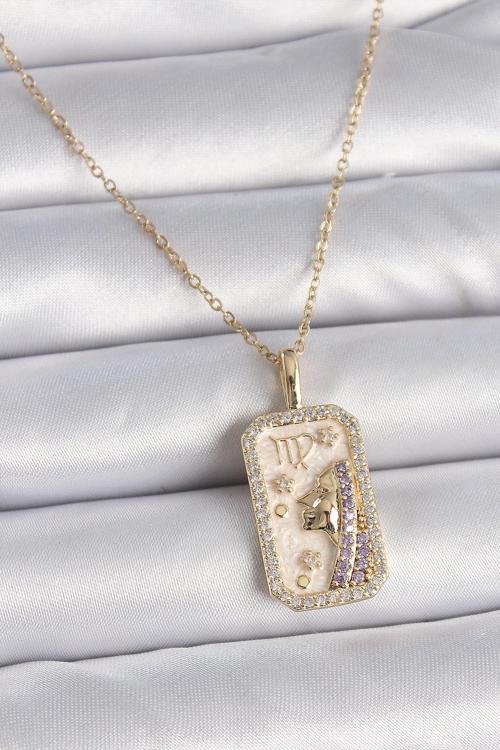 Gold Renk Zincir Başak Burcu Zirkon Taşlı Kadın Kolye - EBJ261410W29154