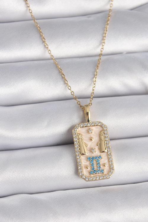 Gold Renk Zincir İkizler Burcu Zirkon Taşlı Kadın Kolye - EBJ261410W29161