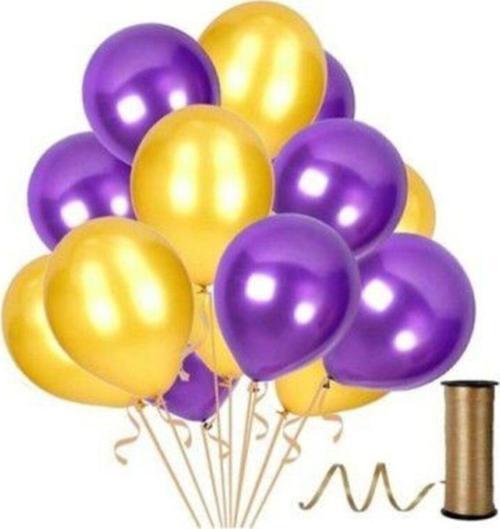 40 Adet Metalik Sedefli Mor, Altın Balon-Uçan- Güzel-Bal...