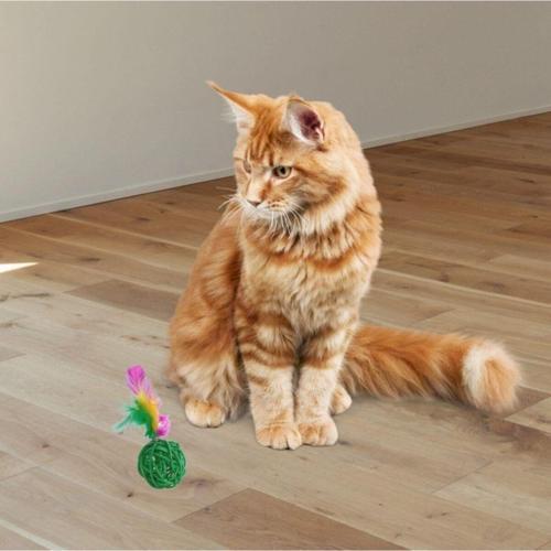 ® 2Li Rattan Renkli Peluş Tüy Kedi Köpek Oyuncak Yakalama Çiğneme Çıngıraklı Top Oyuncağı