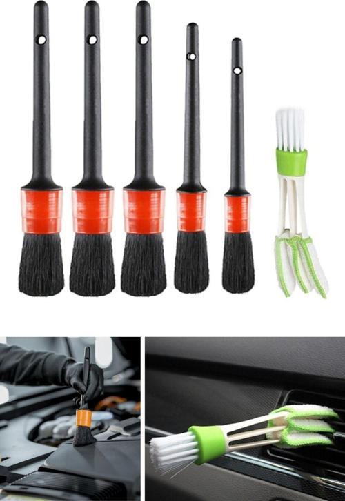 ® Yumuşak Kıllı Iç Ve Dış Temizlik Için 5+1 Detaylı Araç Oto Temizlik Bakım Fırça Seti