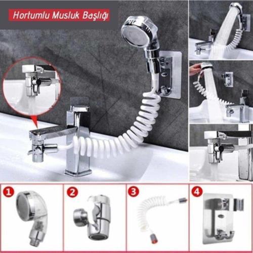 2 In 1 Spiral Hortumlu Ayarlanabilir Hareketli Banyo Mutfak Lavabo Musluk Duş Başlığı