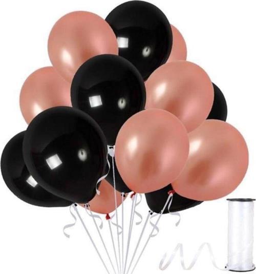 20 Adet Rose Gold, Siyah Balon Konsepti-Uçan Balon
