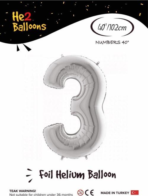 Balon 3 Rakam Gümüş Folyo Balon 40 Inç