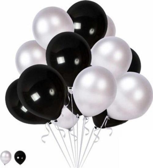 Balon Metalik Sedefli Uçan Balon Gümüş - Siyah Karışık Balon 100 Adet
