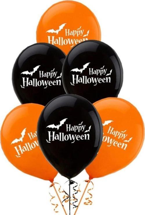 Cadılar Bayramı Halloween Baskılı Siyah Turuncu Balon 10'Lu Paket