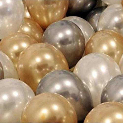 30 Adet Metalik Sedefli Gold-Gümüş Gri-Beyaz Balon, Helyumla Uçan