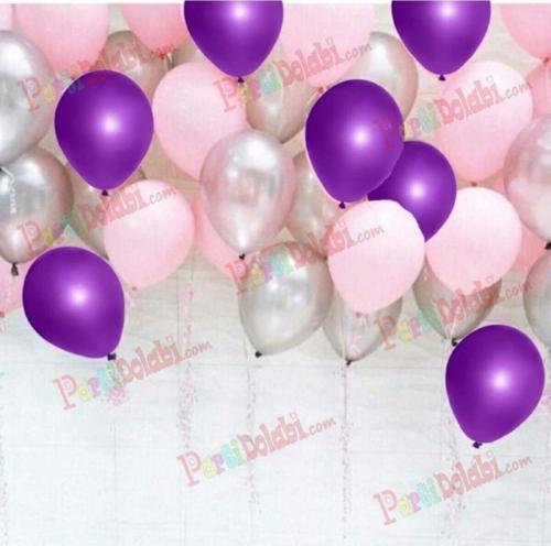 30 Adet Metalik Sedefli Mor-Pembe-Gümüş Gri Karışık Balon Helyum