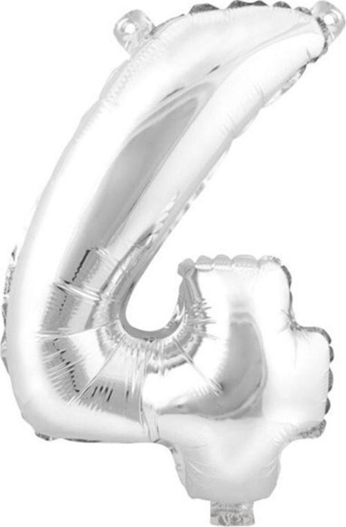 4 (Gümüş) Rakam Folyo Balon - 90 Cm - Gümüş Folyo Rakam Balon