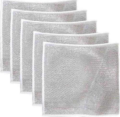 Çok Fonksiyonlu Çift Katlı Çizilmez Tel Bulaşık Bezi, Çelik Tel Bulaşık Havlusu 5 Adet