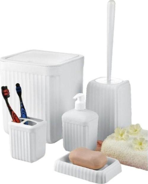 Banyo Seti 5 Parça - Çöp Kovası-Tuvalet Fırçası-Sıvı Sabunluk-Katı Sabunluk-Diş Fırçalık