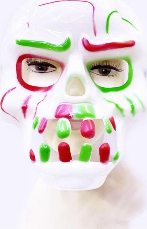 Beyaz Üzeri Rengarenk Korku Dişli Kafatası Maskesi 30X22 Cm