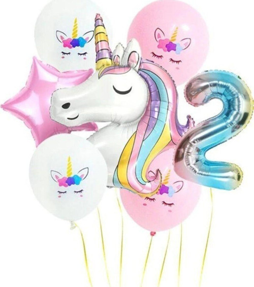 Gökkuşağı Rakam Unicorn Folyo Balon Seti 2 Yaş