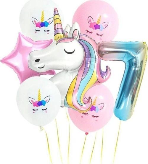Gökkuşağı Rakam Unicorn Folyo Balon Seti 7 Yaş