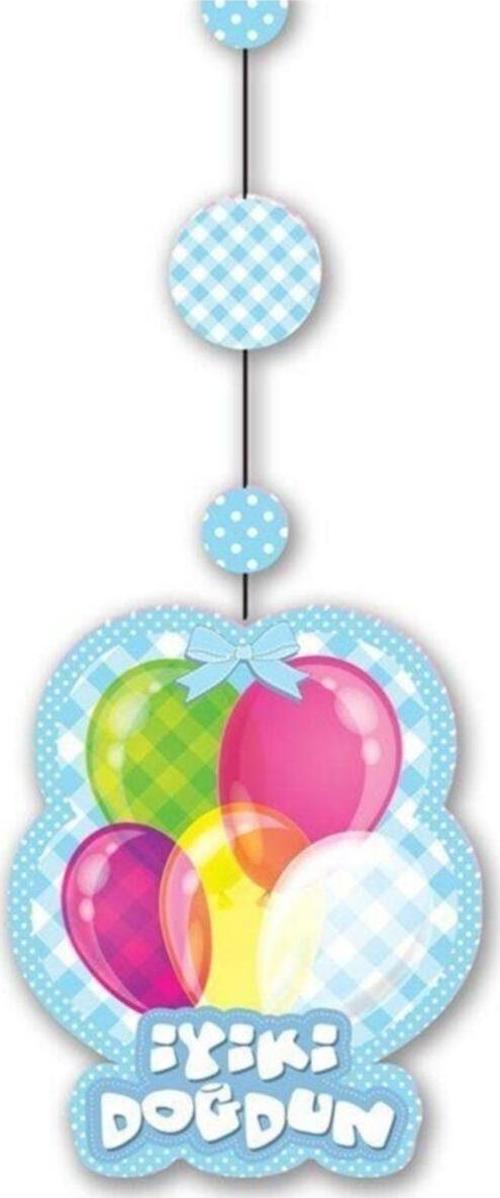 Iyiki Doğdun Yazılı Asmalı Ip Süs Mavi Renk 3 Lü Set 12X45 Cm