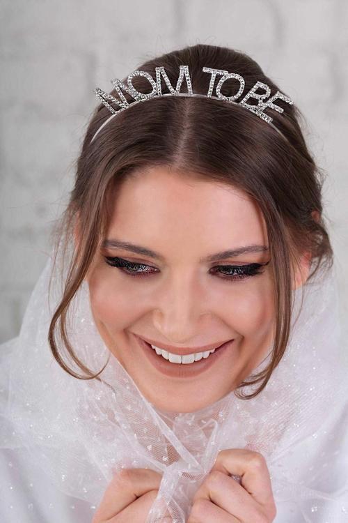 Gümüş Renk Metal Taşlı Mom To Be Taç Baby Shower Anne Tacı
