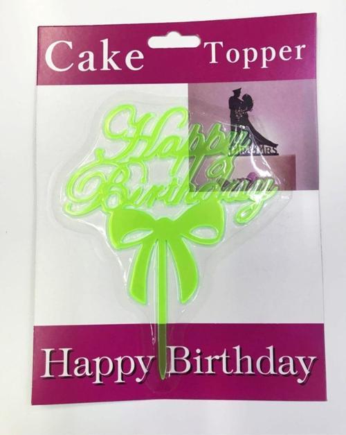 Happy Birthday Yazılı Fiyonklu Pasta Kek Çubuğu Yeşil Renk