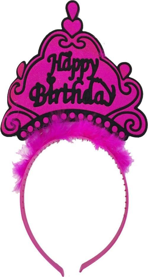 Happy Birthday Yazılı Neon Fuşya Renk Doğum Günü Tacı