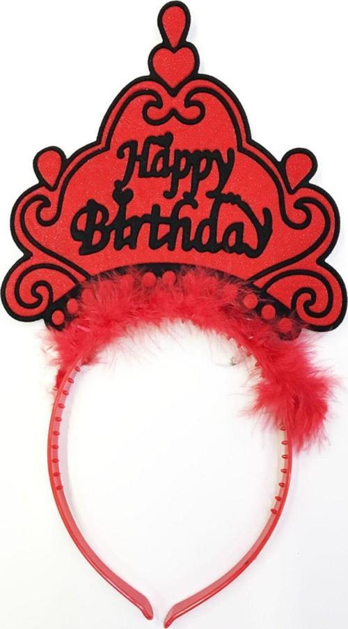 Happy Birthday Yazılı Neon Kırmızı Renk Doğum Günü Tacı