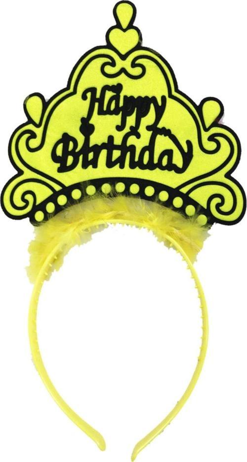 Happy Birthday Yazılı Neon Sarı Renk Doğum Günü Tacı