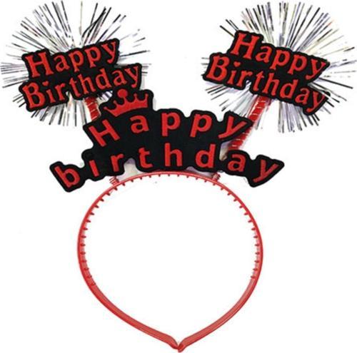 Happy Birthday Yazılı Püsküllü Neon Kırmızı Renk Doğum Günü Tacı