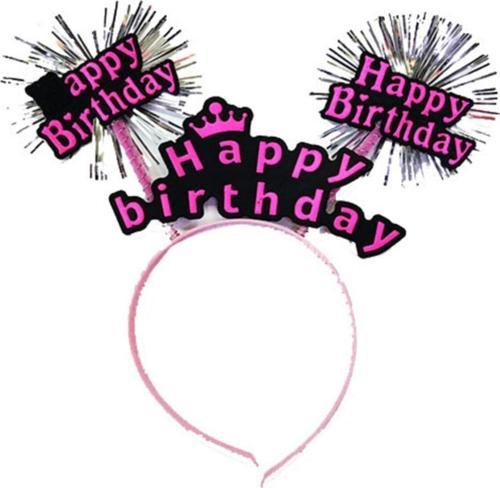 Happy Birthday Yazılı Püsküllü Neon Pembe Renk Doğum Günü Tacı