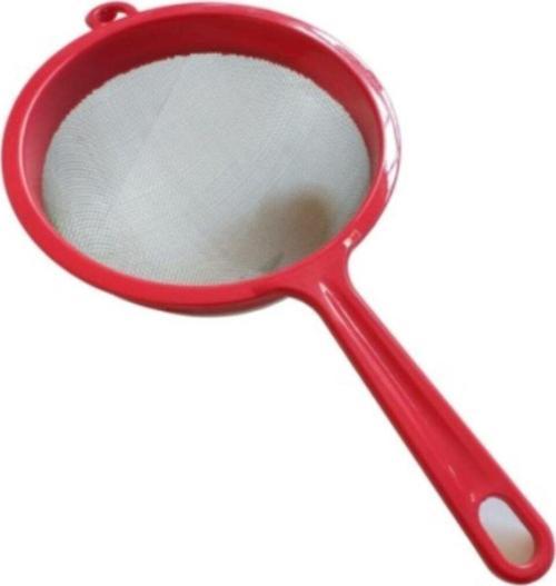 Plastik Saplı Paslanmaz Çelik Süzgeç - Kırmızı - 17 Cm