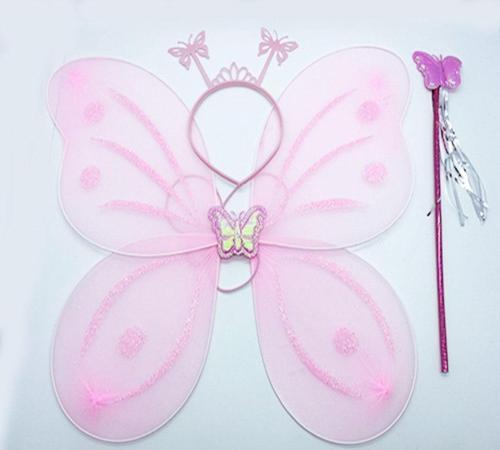 Toz Pembe Renk Kelebek Kanadı Tacı Ve Sopası 50X37 Cm