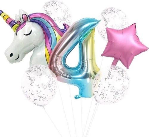 Unicorn Folyo Balon Doğum Günü Seti 4 Yaş