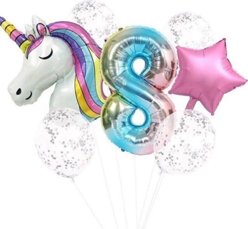 Unicorn Folyo Balon Doğum Günü Seti 8 Yaş