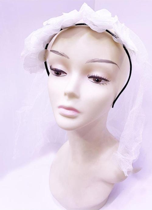 Uzun Duvaklı Üstü Beyaz Çiçekli Parti Tacı