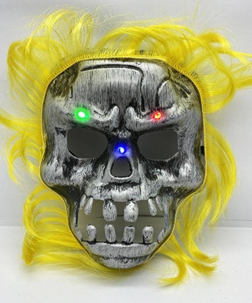 Sarı Saçlı Led Işıklı Kuru Kafa Iskelet Korku Maskesi 22X25 Cm