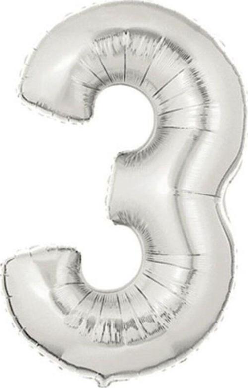 Şekilli Supershape Silver Rakam Folyo Balon 3 Numara