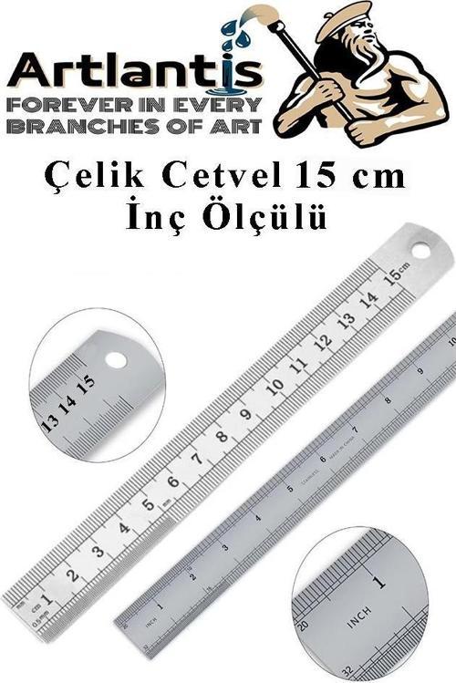 Çelik Cetvel 15 cm İnç Ölçülü 1 Adet Paslanmaz Çelik Metal Çetvel 15 Santimetre