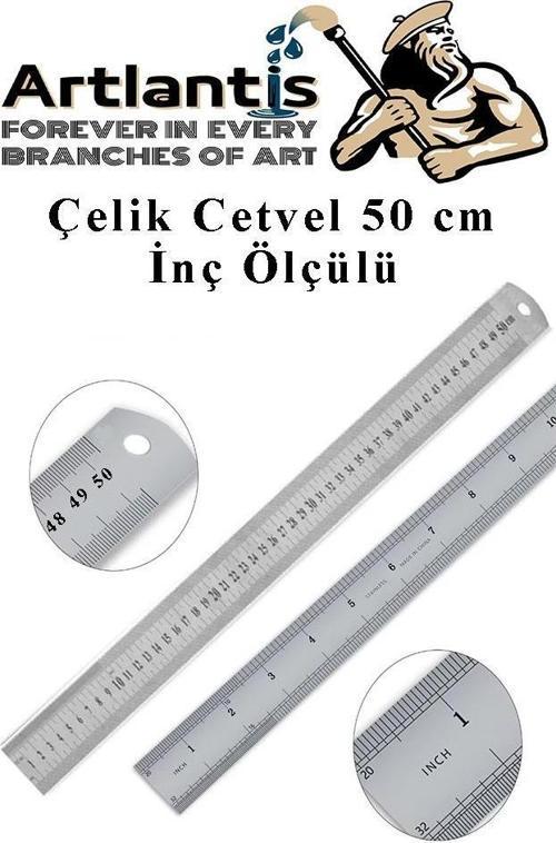 Çelik Cetvel 50 cm İnç Ölçülü 1 Adet Paslanmaz Çelik Metal Çetvel 50 Santimetre