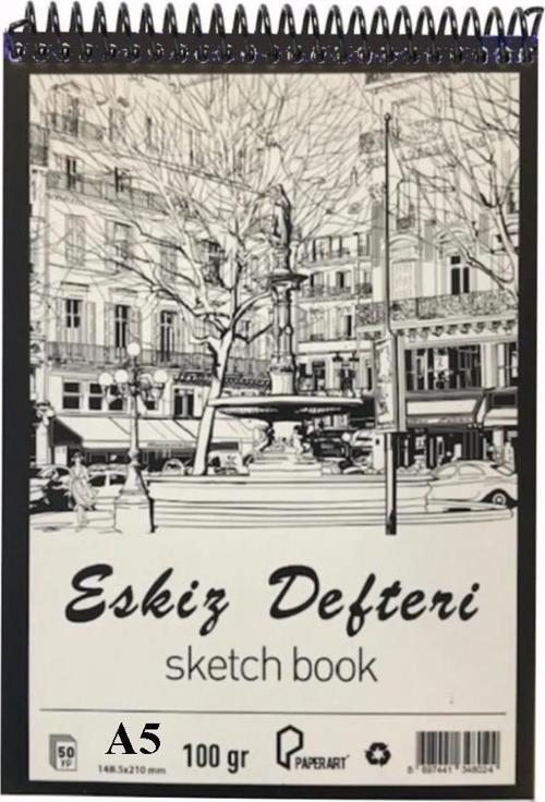 Eskiz Defteri A5 Spralli 50 Yaprak 1 Adet 100 gr 148x210 mm Sketch Book Üstten Açılmalı Ezkiz Defteri