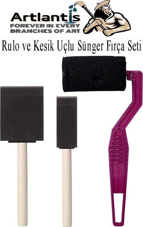 Rulo ve Kesik Uçlu Sünger Fırça Seti 1 Paket Akrilik Boya Yağlı Boya Guaj Boya Sulu Boya Sanatsal